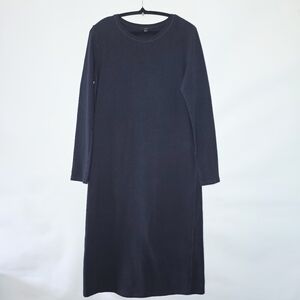 COS Long Sleeve Cotton Midi Dress Size Medium Navy Minimalist Stretch Relaxed